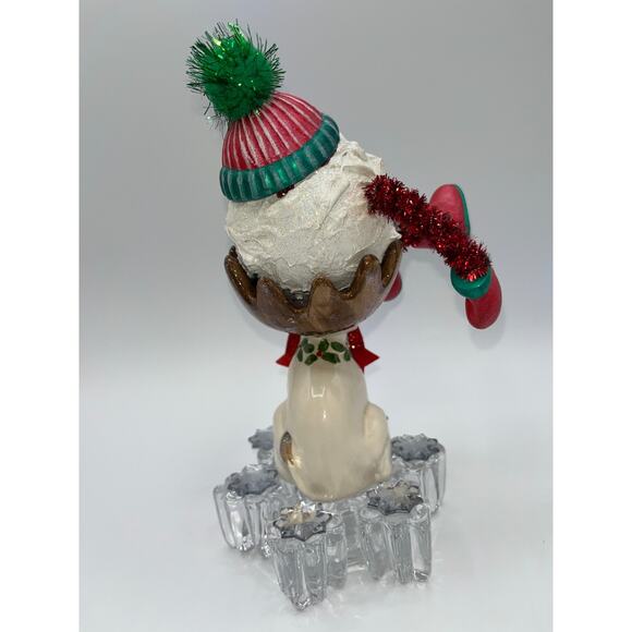 Vintage Ceramic Snowball Sitting in Rudolphs Antlers Mikasa Glass Snowflake OOAK - Picture 11 of 16